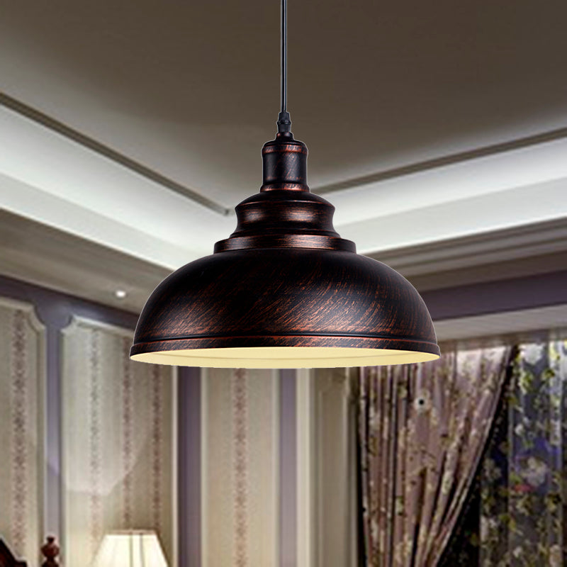 Black/Gray 1 Bulb Hanging Fixture Retro Metal Dome Shade Ceiling Pendant with Adjustable Cord, 12"/14"/16" W Clearhalo 'Art Deco Pendants' 'Black' 'Cast Iron' 'Ceiling Lights' 'Ceramic' 'Crystal' 'Industrial Pendants' 'Industrial' 'Metal' 'Middle Century Pendants' 'Pendant Lights' 'Pendants' 'Rustic Pendants' 'Tiffany' Lighting' 452492