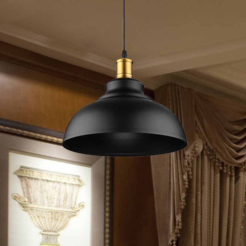 Black/White 1 Bulb Hanging Fixture Retro Metal Dome Shade Ceiling Pendant with Adjustable Cord, 12"/14"/16" W Clearhalo 'Art Deco Pendants' 'Black' 'Cast Iron' 'Ceiling Lights' 'Ceramic' 'Crystal' 'Industrial Pendants' 'Industrial' 'Metal' 'Middle Century Pendants' 'Pendant Lights' 'Pendants' 'Rustic Pendants' 'Tiffany' Lighting' 452493