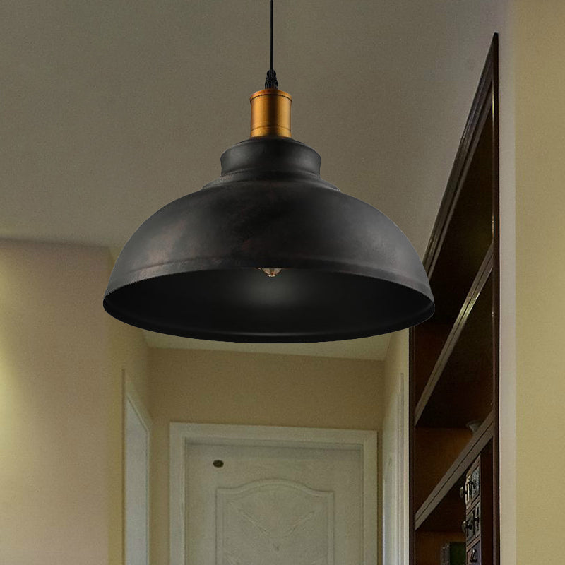 Black/White 1 Bulb Hanging Fixture Retro Metal Dome Shade Ceiling Pendant with Adjustable Cord, 12"/14"/16" W Clearhalo 'Art Deco Pendants' 'Black' 'Cast Iron' 'Ceiling Lights' 'Ceramic' 'Crystal' 'Industrial Pendants' 'Industrial' 'Metal' 'Middle Century Pendants' 'Pendant Lights' 'Pendants' 'Rustic Pendants' 'Tiffany' Lighting' 452495