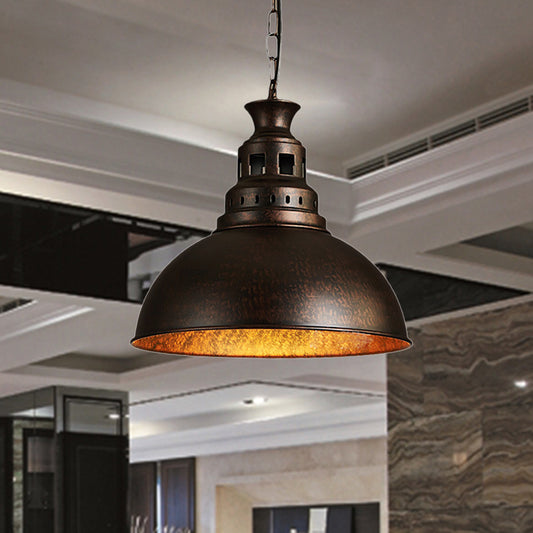 Dome Restaurant Ceiling Pendant Vintage Style Iron 1 Head Black/White Hanging Light with Vented Socket Clearhalo 'Art Deco Pendants' 'Black' 'Cast Iron' 'Ceiling Lights' 'Ceramic' 'Crystal' 'Industrial Pendants' 'Industrial' 'Metal' 'Middle Century Pendants' 'Pendant Lights' 'Pendants' 'Rustic Pendants' 'Tiffany' Lighting' 452499