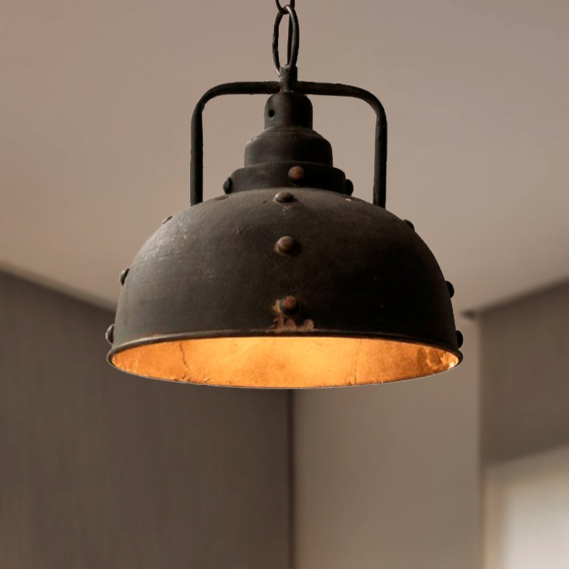 1 Light Dome Suspension Light Country Rustic Style Antique Black Wrought Iron Hanging Pendant Light Antique Black Clearhalo 'Art Deco Pendants' 'Black' 'Cast Iron' 'Ceiling Lights' 'Ceramic' 'Crystal' 'Industrial Pendants' 'Industrial' 'Metal' 'Middle Century Pendants' 'Pendant Lights' 'Pendants' 'Rustic Pendants' 'Tiffany' Lighting' 452548