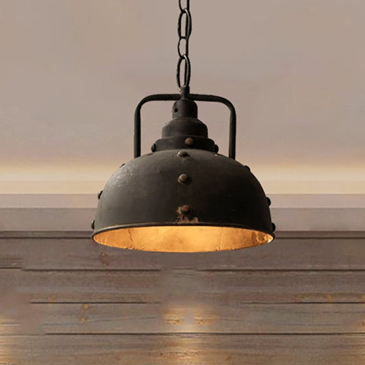 1 Light Dome Suspension Light Country Rustic Style Antique Black Wrought Iron Hanging Pendant Light Clearhalo 'Art Deco Pendants' 'Black' 'Cast Iron' 'Ceiling Lights' 'Ceramic' 'Crystal' 'Industrial Pendants' 'Industrial' 'Metal' 'Middle Century Pendants' 'Pendant Lights' 'Pendants' 'Rustic Pendants' 'Tiffany' Lighting' 452549