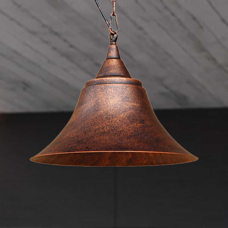Rust Finish Bell Suspended Light Farmhouse Style Wrought Iron 1 Bulb Restaurant Hanging Ceiling Light Rust Clearhalo 'Art Deco Pendants' 'Cast Iron' 'Ceiling Lights' 'Ceramic' 'Crystal' 'Industrial Pendants' 'Industrial' 'Metal' 'Middle Century Pendants' 'Pendant Lights' 'Pendants' 'Tiffany' Lighting' 452554