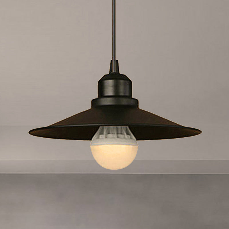 Industrial Flared Ceiling Pendant Light 1 Bulb Metallic Hanging Lamp in Black for Dining Table Black Clearhalo 'Art Deco Pendants' 'Black' 'Cast Iron' 'Ceiling Lights' 'Ceramic' 'Crystal' 'Industrial Pendants' 'Industrial' 'Metal' 'Middle Century Pendants' 'Pendant Lights' 'Pendants' 'Rustic Pendants' 'Tiffany' Lighting' 452569