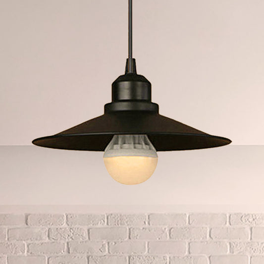 Industrial Flared Ceiling Pendant Light 1 Bulb Metallic Hanging Lamp in Black for Dining Table Clearhalo 'Art Deco Pendants' 'Black' 'Cast Iron' 'Ceiling Lights' 'Ceramic' 'Crystal' 'Industrial Pendants' 'Industrial' 'Metal' 'Middle Century Pendants' 'Pendant Lights' 'Pendants' 'Rustic Pendants' 'Tiffany' Lighting' 452570