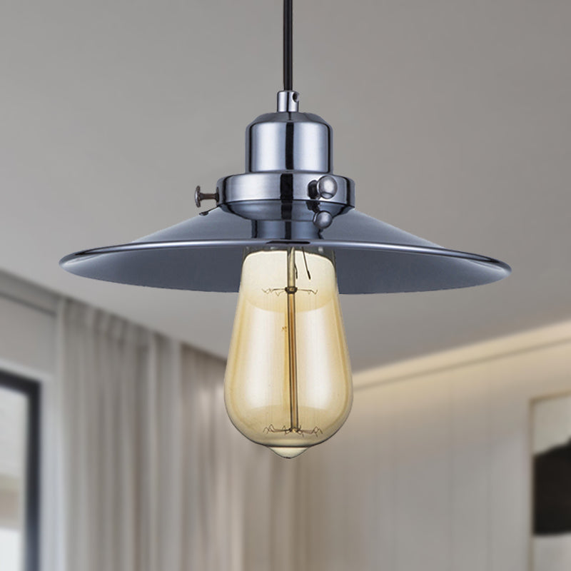 Polished Chrome 1 Bulb Hanging Lamp Industrial Retro Metal Flared Shade Ceiling Pendant Light for Bedroom Clearhalo 'Art Deco Pendants' 'Cast Iron' 'Ceiling Lights' 'Ceramic' 'Crystal' 'Industrial Pendants' 'Industrial' 'Metal' 'Middle Century Pendants' 'Pendant Lights' 'Pendants' 'Tiffany' Lighting' 452572
