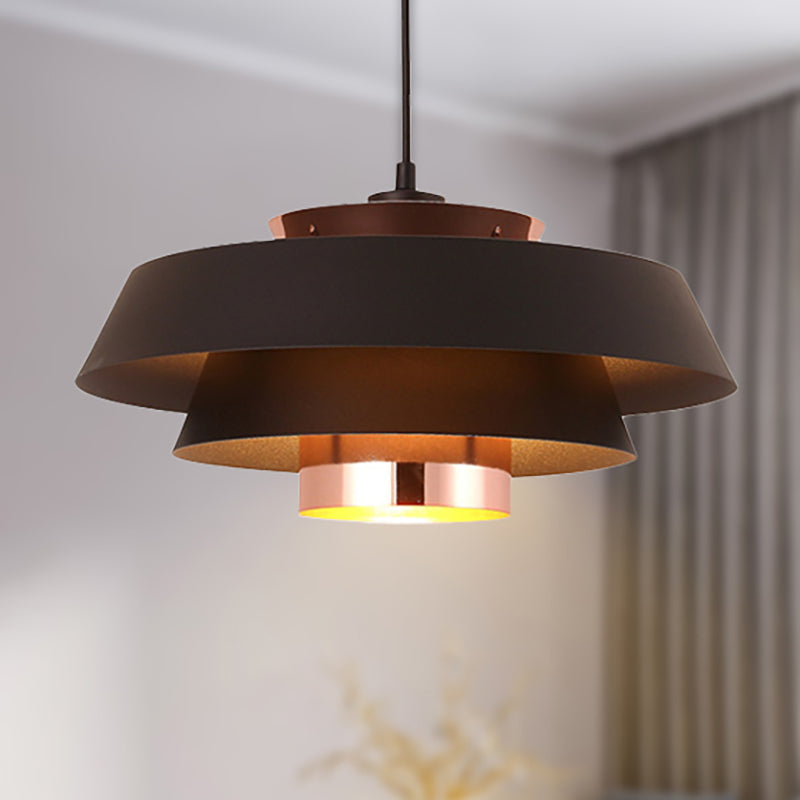 Retro Style Drum Shade Ceiling Fixture 1 Light Metal 3-Tier Hanging Lamp in Black for Restaurant Black Clearhalo 'Ceiling Lights' 'Modern Pendants' 'Modern' 'Pendant Lights' 'Pendants' Lighting' 452575