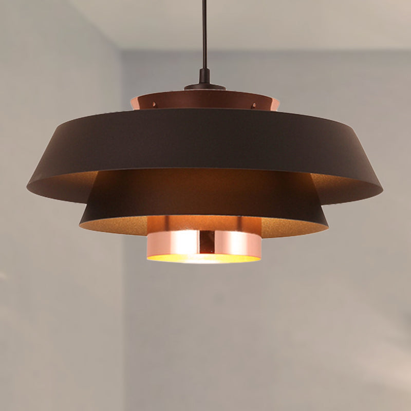 Retro Style Drum Shade Ceiling Fixture 1 Light Metal 3-Tier Hanging Lamp in Black for Restaurant Clearhalo 'Ceiling Lights' 'Modern Pendants' 'Modern' 'Pendant Lights' 'Pendants' Lighting' 452576
