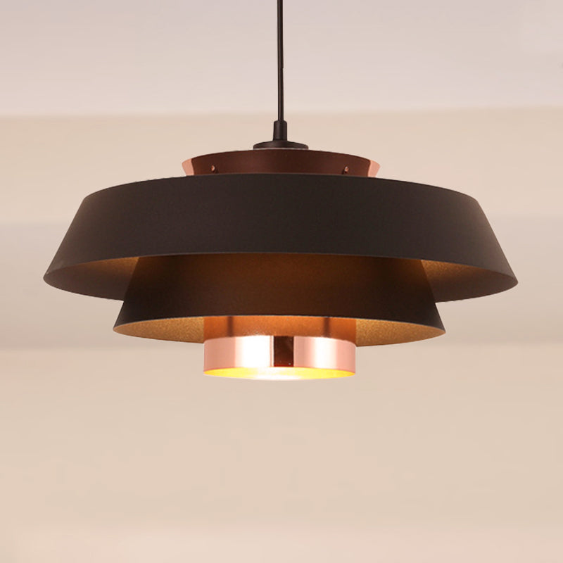 Retro Style Drum Shade Ceiling Fixture 1 Light Metal 3-Tier Hanging Lamp in Black for Restaurant Clearhalo 'Ceiling Lights' 'Modern Pendants' 'Modern' 'Pendant Lights' 'Pendants' Lighting' 452577