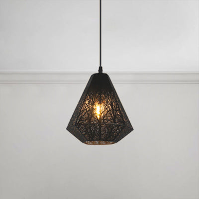 1 Bulb Etched Diamond Pendant Light Industrial Black/White Iron Hanging Ceiling Lamp for Living Room Clearhalo 'Art Deco Pendants' 'Black' 'Cast Iron' 'Ceiling Lights' 'Ceramic' 'Crystal' 'Industrial Pendants' 'Industrial' 'Metal' 'Middle Century Pendants' 'Pendant Lights' 'Pendants' 'Rustic Pendants' 'Tiffany' Lighting' 45283