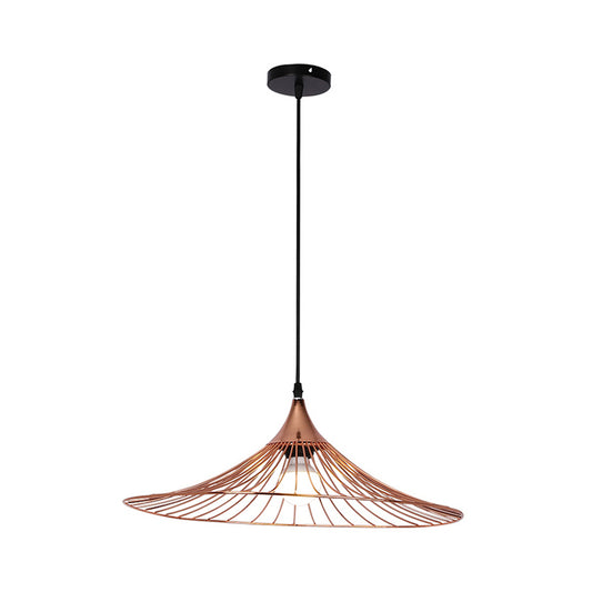 1 Light Suspended Lamp Loft Style Flared Shade Metal Hanging Lamp with Metal Frame in Rose Gold, 16"/19.5" Dia Clearhalo 'Art Deco Pendants' 'Cast Iron' 'Ceiling Lights' 'Ceramic' 'Crystal' 'Industrial Pendants' 'Industrial' 'Metal' 'Middle Century Pendants' 'Pendant Lights' 'Pendants' 'Tiffany' Lighting' 45294