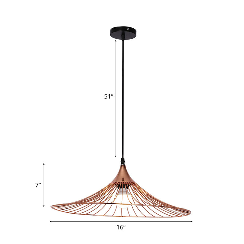 1 Light Suspended Lamp Loft Style Flared Shade Metal Hanging Lamp with Metal Frame in Rose Gold, 16"/19.5" Dia Clearhalo 'Art Deco Pendants' 'Cast Iron' 'Ceiling Lights' 'Ceramic' 'Crystal' 'Industrial Pendants' 'Industrial' 'Metal' 'Middle Century Pendants' 'Pendant Lights' 'Pendants' 'Tiffany' Lighting' 45295