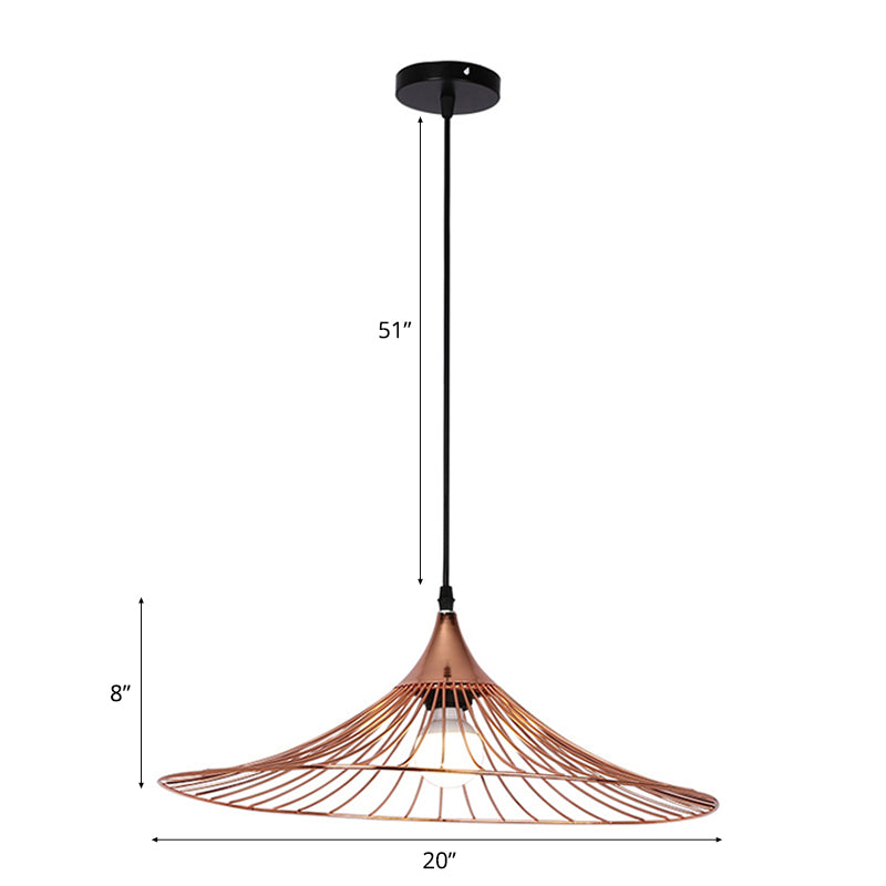 1 Light Suspended Lamp Loft Style Flared Shade Metal Hanging Lamp with Metal Frame in Rose Gold, 16"/19.5" Dia Clearhalo 'Art Deco Pendants' 'Cast Iron' 'Ceiling Lights' 'Ceramic' 'Crystal' 'Industrial Pendants' 'Industrial' 'Metal' 'Middle Century Pendants' 'Pendant Lights' 'Pendants' 'Tiffany' Lighting' 45296