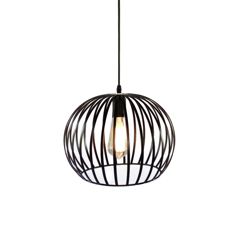 12"/14" Wide Globe Cage Metal Ceiling Light Industrial 1 Bulb Living Room Pendant Lighting in Satin Black Clearhalo 'Art Deco Pendants' 'Black' 'Cast Iron' 'Ceiling Lights' 'Ceramic' 'Crystal' 'Industrial Pendants' 'Industrial' 'Metal' 'Middle Century Pendants' 'Pendant Lights' 'Pendants' 'Rustic Pendants' 'Tiffany' Lighting' 45405