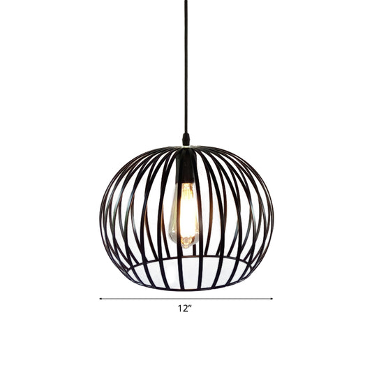 12"/14" Wide Globe Cage Metal Ceiling Light Industrial 1 Bulb Living Room Pendant Lighting in Satin Black Clearhalo 'Art Deco Pendants' 'Black' 'Cast Iron' 'Ceiling Lights' 'Ceramic' 'Crystal' 'Industrial Pendants' 'Industrial' 'Metal' 'Middle Century Pendants' 'Pendant Lights' 'Pendants' 'Rustic Pendants' 'Tiffany' Lighting' 45406