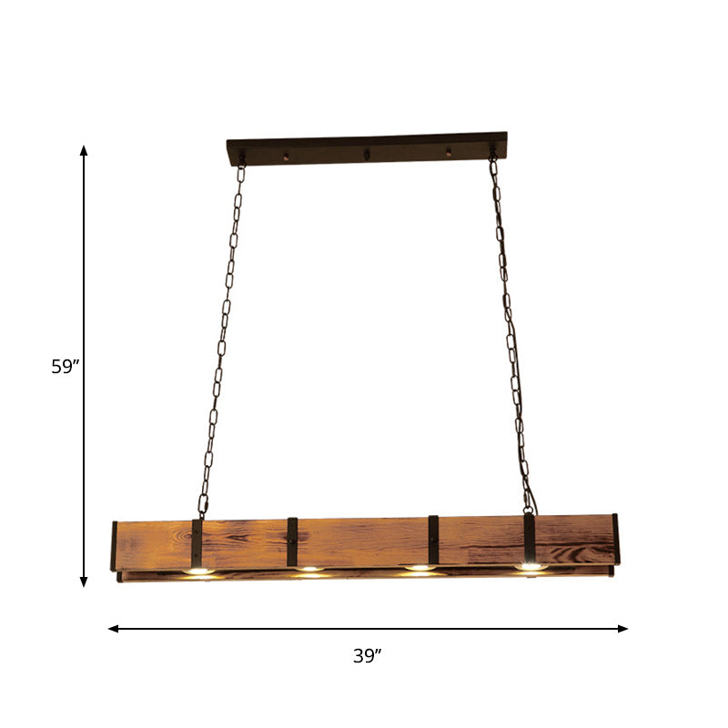 Rectangular Wooden Island Ceiling Light Industrial 4 Lights Brown Island Lamp with Metal Chain Clearhalo 'Ceiling Lights' 'Island Lights' Lighting' 4544