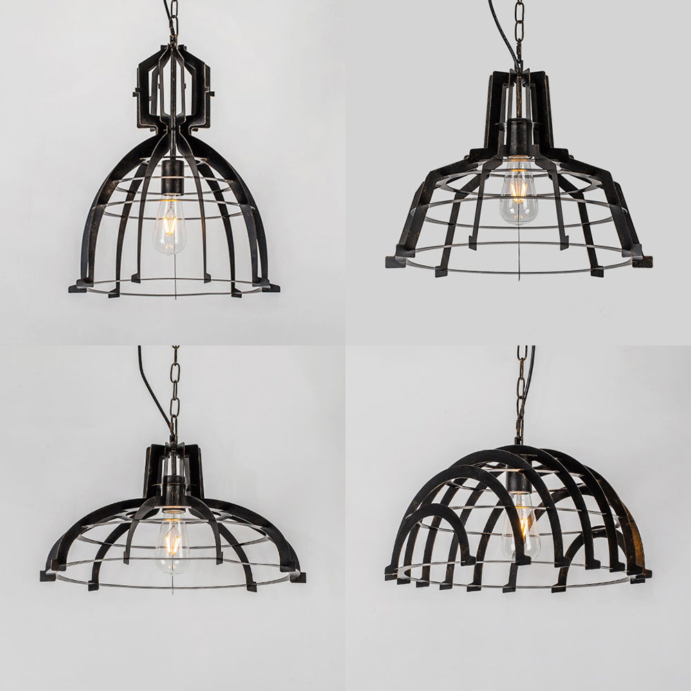 Dome/Saucer Caged Metal Hanging Lamp Industrial Style 1 Head Indoor Pendant Lighting with Adjustable Chain in Black Clearhalo 'Art Deco Pendants' 'Black' 'Cast Iron' 'Ceiling Lights' 'Ceramic' 'Crystal' 'Industrial Pendants' 'Industrial' 'Metal' 'Middle Century Pendants' 'Pendant Lights' 'Pendants' 'Rustic Pendants' 'Tiffany' Lighting' 45518