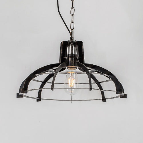 Dome/Saucer Caged Metal Hanging Lamp Industrial Style 1 Head Indoor Pendant Lighting with Adjustable Chain in Black Black C Clearhalo 'Art Deco Pendants' 'Black' 'Cast Iron' 'Ceiling Lights' 'Ceramic' 'Crystal' 'Industrial Pendants' 'Industrial' 'Metal' 'Middle Century Pendants' 'Pendant Lights' 'Pendants' 'Rustic Pendants' 'Tiffany' Lighting' 45521