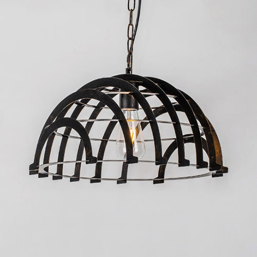 Dome/Saucer Caged Metal Hanging Lamp Industrial Style 1 Head Indoor Pendant Lighting with Adjustable Chain in Black Black D Clearhalo 'Art Deco Pendants' 'Black' 'Cast Iron' 'Ceiling Lights' 'Ceramic' 'Crystal' 'Industrial Pendants' 'Industrial' 'Metal' 'Middle Century Pendants' 'Pendant Lights' 'Pendants' 'Rustic Pendants' 'Tiffany' Lighting' 45523