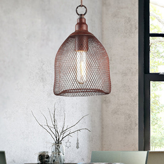 Bird Caged Metal Pendant Lighting Fixture Industrial One Bulb Dining Room Hanging Lamp in Rust, 6.5"/10" W Rust Clearhalo 'Art Deco Pendants' 'Cast Iron' 'Ceiling Lights' 'Ceramic' 'Crystal' 'Industrial Pendants' 'Industrial' 'Metal' 'Middle Century Pendants' 'Pendant Lights' 'Pendants' 'Tiffany' Lighting' 45613