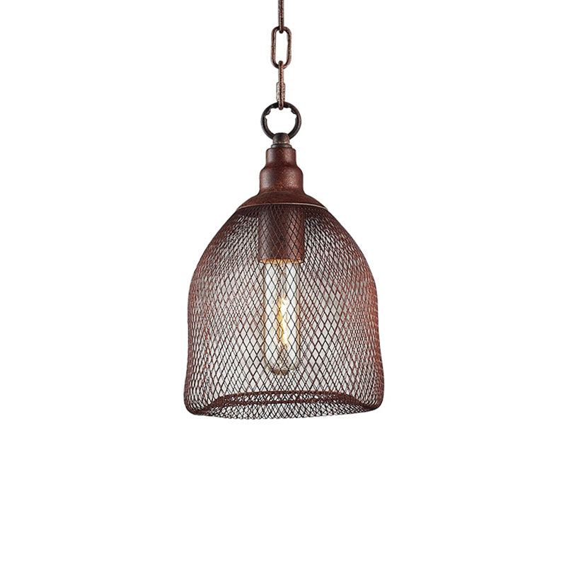 Bird Caged Metal Pendant Lighting Fixture Industrial One Bulb Dining Room Hanging Lamp in Rust, 6.5"/10" W Clearhalo 'Art Deco Pendants' 'Cast Iron' 'Ceiling Lights' 'Ceramic' 'Crystal' 'Industrial Pendants' 'Industrial' 'Metal' 'Middle Century Pendants' 'Pendant Lights' 'Pendants' 'Tiffany' Lighting' 45615