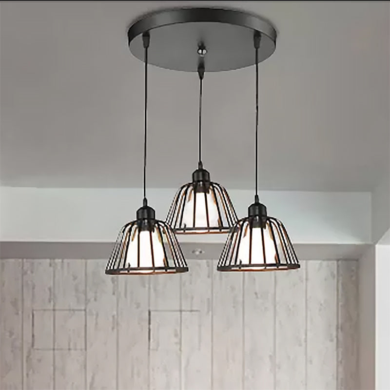Dome Pendant Lighting Metal Frame 3 Lights Kitchen Hanging Ceiling Light in Black Clearhalo 'Art Deco Pendants' 'Black' 'Cast Iron' 'Ceiling Lights' 'Ceramic' 'Crystal' 'Industrial Pendants' 'Industrial' 'Metal' 'Middle Century Pendants' 'Pendant Lights' 'Pendants' 'Rustic Pendants' 'Tiffany' Lighting' 456190