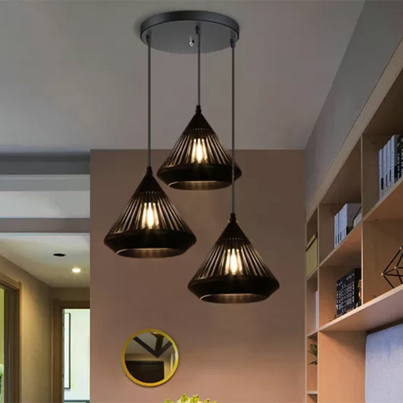 Conical Ceiling Pendant Light 3 Lights Modern Black Suspension Light for Dining Room Clearhalo 'Art Deco Pendants' 'Black' 'Cast Iron' 'Ceiling Lights' 'Ceramic' 'Crystal' 'Industrial Pendants' 'Industrial' 'Metal' 'Middle Century Pendants' 'Pendant Lights' 'Pendants' 'Rustic Pendants' 'Tiffany' Lighting' 456191