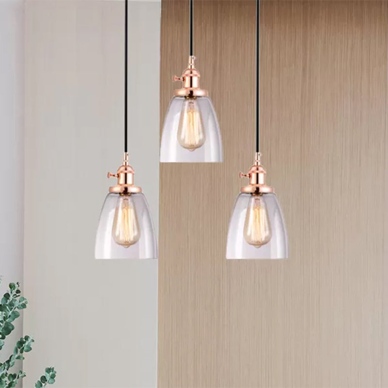Rose Gold Cone Multi Pendant Light Fixture Modern Clear Glass 3-Light Dining Room Hanging Lamp Clearhalo 'Ceiling Lights' 'Chandeliers' 'Glass shade' 'Glass' 'Industrial Pendants' 'Industrial' 'Middle Century Pendants' 'Pendant Lights' 'Pendants' 'Tiffany' Lighting' 456194