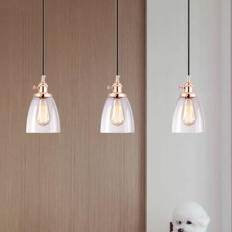 Rose Gold Cone Multi Pendant Light Fixture Modern Clear Glass 3-Light Dining Room Hanging Lamp Clearhalo 'Ceiling Lights' 'Chandeliers' 'Glass shade' 'Glass' 'Industrial Pendants' 'Industrial' 'Middle Century Pendants' 'Pendant Lights' 'Pendants' 'Tiffany' Lighting' 456195