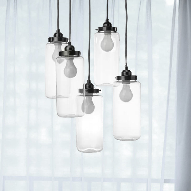 5-Light Multi Pendant Light Fixture Modern Tubed Clear Glass Hanging Lamp for Foyer Clearhalo 'Ceiling Lights' 'Glass shade' 'Glass' 'Industrial Pendants' 'Industrial' 'Island Lights' 'Middle Century Pendants' 'Pendant Lights' 'Pendants' 'Tiffany' Lighting' 456199
