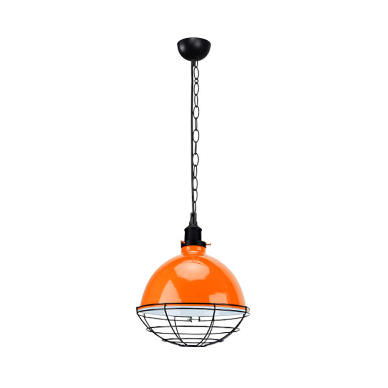 Bowl Shade Indoor Pendant Light Retro Industrial Metal 1 Bulb Black/White/Red Ceiling Light with Wire Guard and Chain Clearhalo 'Art Deco Pendants' 'Black' 'Cast Iron' 'Ceiling Lights' 'Ceramic' 'Crystal' 'Industrial Pendants' 'Industrial' 'Metal' 'Middle Century Pendants' 'Pendant Lights' 'Pendants' 'Rustic Pendants' 'Tiffany' Lighting' 456221