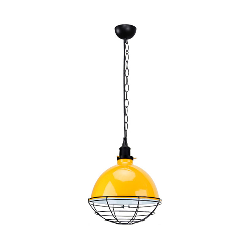 Bowl Shade Indoor Pendant Light Retro Industrial Metal 1 Bulb Black/White/Red Ceiling Light with Wire Guard and Chain Clearhalo 'Art Deco Pendants' 'Black' 'Cast Iron' 'Ceiling Lights' 'Ceramic' 'Crystal' 'Industrial Pendants' 'Industrial' 'Metal' 'Middle Century Pendants' 'Pendant Lights' 'Pendants' 'Rustic Pendants' 'Tiffany' Lighting' 456222
