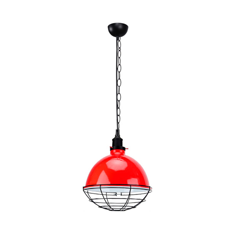 Bowl Shade Indoor Pendant Light Retro Industrial Metal 1 Bulb Black/White/Red Ceiling Light with Wire Guard and Chain Clearhalo 'Art Deco Pendants' 'Black' 'Cast Iron' 'Ceiling Lights' 'Ceramic' 'Crystal' 'Industrial Pendants' 'Industrial' 'Metal' 'Middle Century Pendants' 'Pendant Lights' 'Pendants' 'Rustic Pendants' 'Tiffany' Lighting' 456224