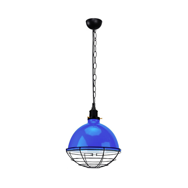 Bowl Shade Indoor Pendant Light Retro Industrial Metal 1 Bulb Black/White/Red Ceiling Light with Wire Guard and Chain Clearhalo 'Art Deco Pendants' 'Black' 'Cast Iron' 'Ceiling Lights' 'Ceramic' 'Crystal' 'Industrial Pendants' 'Industrial' 'Metal' 'Middle Century Pendants' 'Pendant Lights' 'Pendants' 'Rustic Pendants' 'Tiffany' Lighting' 456226