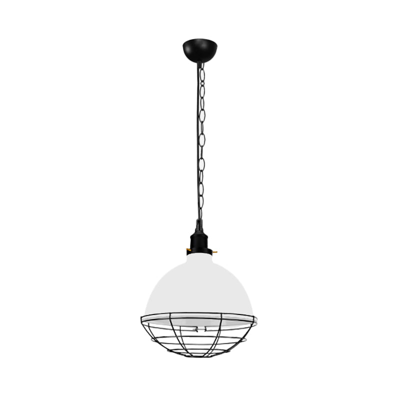 Bowl Shade Indoor Pendant Light Retro Industrial Metal 1 Bulb Black/White/Red Ceiling Light with Wire Guard and Chain Clearhalo 'Art Deco Pendants' 'Black' 'Cast Iron' 'Ceiling Lights' 'Ceramic' 'Crystal' 'Industrial Pendants' 'Industrial' 'Metal' 'Middle Century Pendants' 'Pendant Lights' 'Pendants' 'Rustic Pendants' 'Tiffany' Lighting' 456228