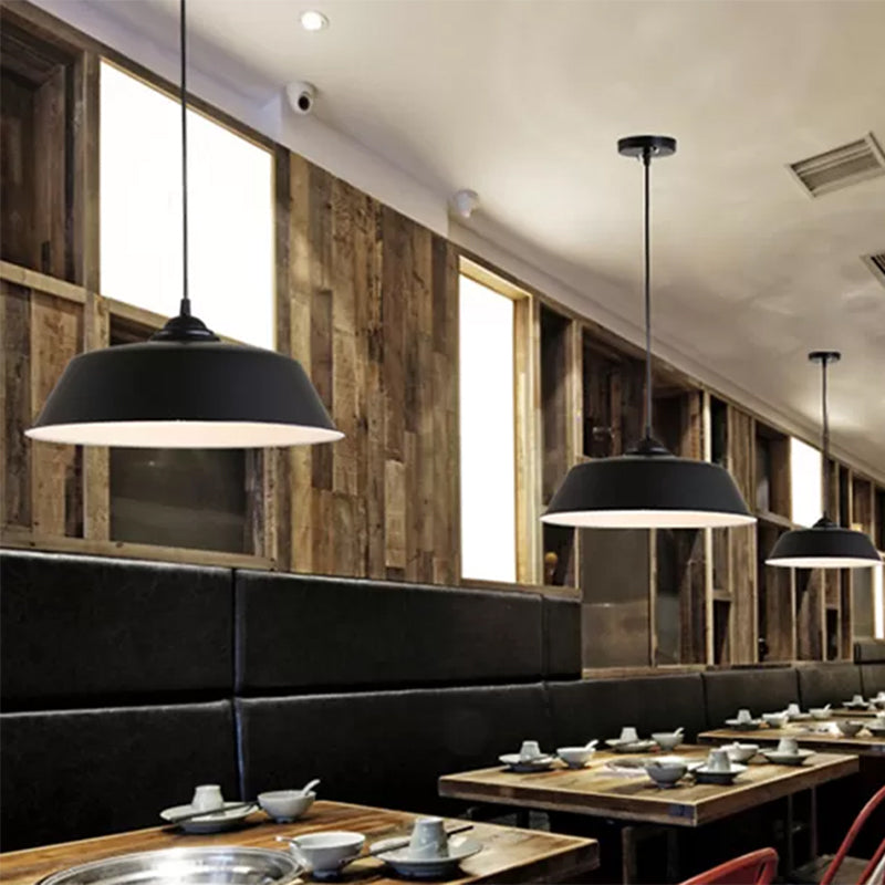 Metallic Black Finish Ceiling Lamp Barn Shade 1 Head Retro Industrial Hanging Pendant Light for Restaurant, 10"/14" Wide Clearhalo 'Art Deco Pendants' 'Black' 'Cast Iron' 'Ceiling Lights' 'Ceramic' 'Crystal' 'Industrial Pendants' 'Industrial' 'Metal' 'Middle Century Pendants' 'Pendant Lights' 'Pendants' 'Rustic Pendants' 'Tiffany' Lighting' 456233