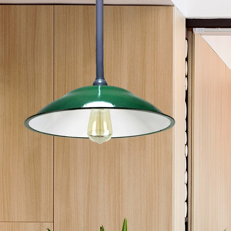 Green Saucer Shade Ceiling Fixture Industrial Enamel 1 Light Farmhouse Pendant Light, 11"/12" Diameter Clearhalo 'Art Deco Pendants' 'Cast Iron' 'Ceiling Lights' 'Ceramic' 'Crystal' 'Industrial Pendants' 'Industrial' 'Metal' 'Middle Century Pendants' 'Pendant Lights' 'Pendants' 'Tiffany' Lighting' 456240