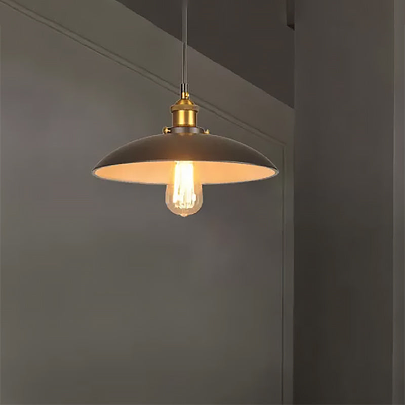 Bowl Shade Restaurant Ceiling Pendant Vintage Style Iron 1 Light Black Pendant Lighting, 12"/16" W Clearhalo 'Art Deco Pendants' 'Black' 'Cast Iron' 'Ceiling Lights' 'Ceramic' 'Crystal' 'Industrial Pendants' 'Industrial' 'Metal' 'Middle Century Pendants' 'Pendant Lights' 'Pendants' 'Rustic Pendants' 'Tiffany' Lighting' 456254