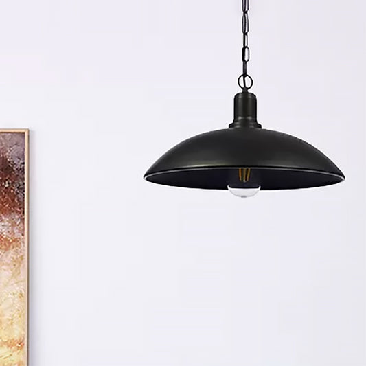 12.5"/16" W 1 Bulb Hanging Fixture Loft Style Bowl Shade Metallic Pendant Lamp with Adjustable Chain in Black Clearhalo 'Art Deco Pendants' 'Black' 'Cast Iron' 'Ceiling Lights' 'Ceramic' 'Crystal' 'Industrial Pendants' 'Industrial' 'Metal' 'Middle Century Pendants' 'Pendant Lights' 'Pendants' 'Rustic Pendants' 'Tiffany' Lighting' 456255