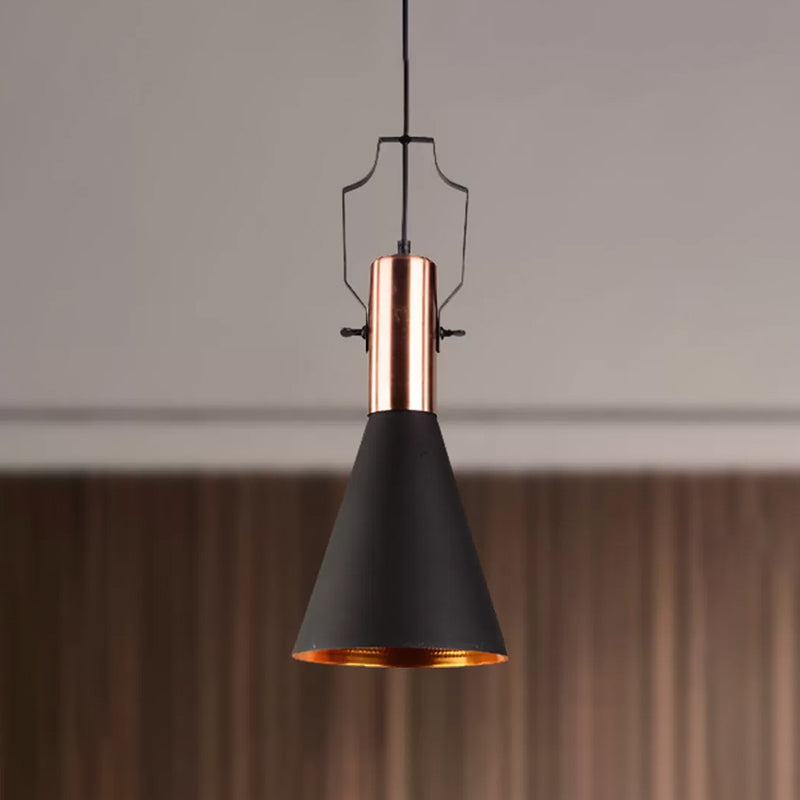 1 Bulb Pendant Light with Cone/Urn/Flared Shade and Adjustable Cord Metallic Hanging Ceiling Light in Black Clearhalo 'Ceiling Lights' 'Modern Pendants' 'Modern' 'Pendant Lights' 'Pendants' Lighting' 456270