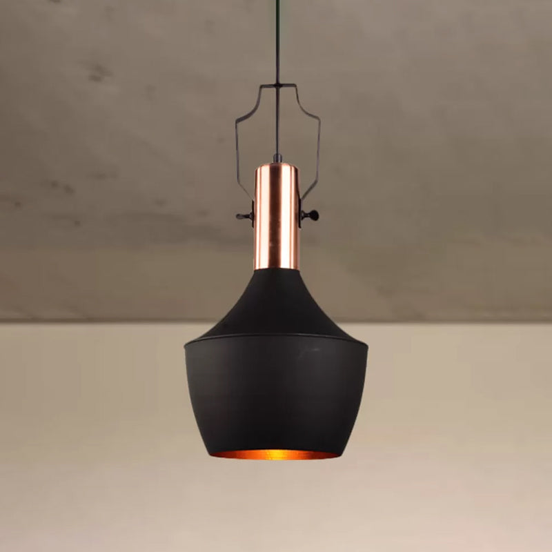 1 Bulb Pendant Light with Cone/Urn/Flared Shade and Adjustable Cord Metallic Hanging Ceiling Light in Black Clearhalo 'Ceiling Lights' 'Modern Pendants' 'Modern' 'Pendant Lights' 'Pendants' Lighting' 456271