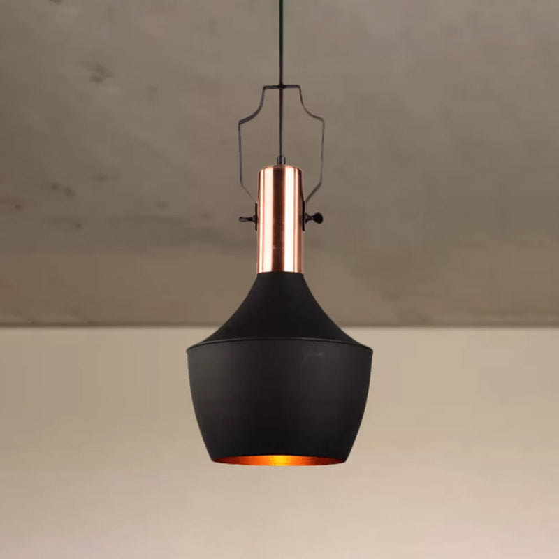 1 Bulb Pendant Light with Cone/Urn/Flared Shade and Adjustable Cord Metallic Hanging Ceiling Light in Black Clearhalo 'Ceiling Lights' 'Modern Pendants' 'Modern' 'Pendant Lights' 'Pendants' Lighting' 456271