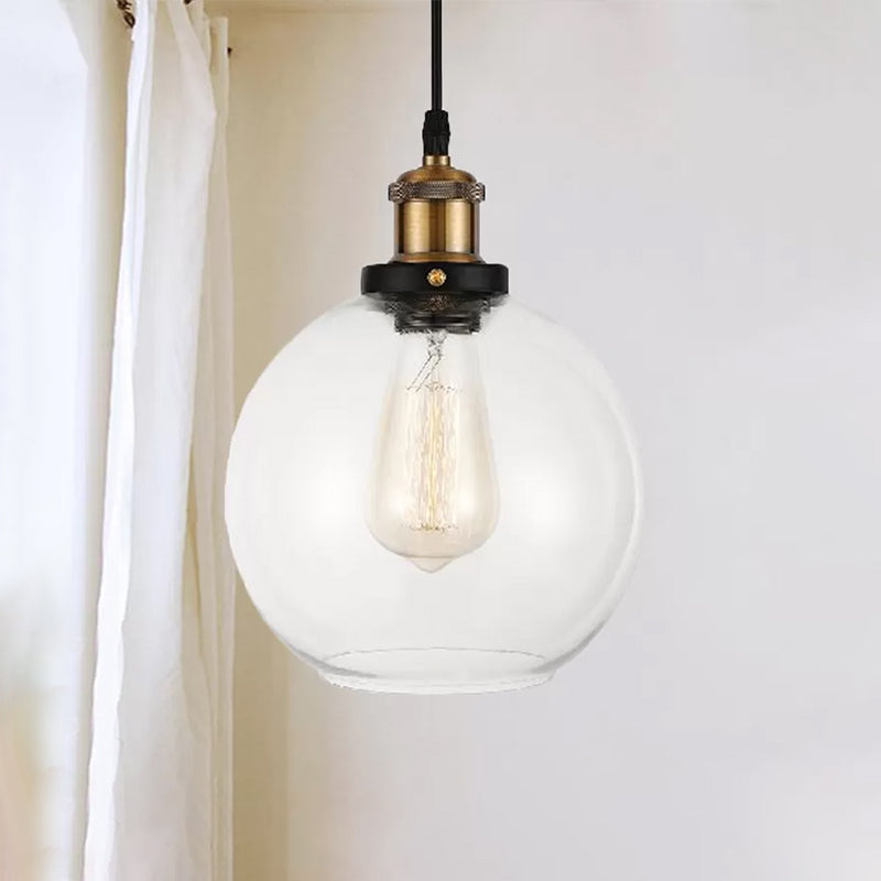 Clear Glass Globe Hanging Pendant Light with Adjustable Cord Industrial Suspension Lamp in Brass Clearhalo 'Ceiling Lights' 'Glass shade' 'Glass' 'Industrial Pendants' 'Industrial' 'Middle Century Pendants' 'Pendant Lights' 'Pendants' 'Tiffany' Lighting' 456290