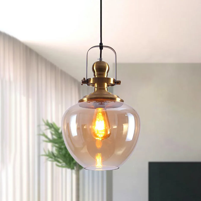 Brass Orb Pendant Ceiling Light Industrial Amber Glass 1 Light Living Room Hanging Lamp for Living Room Clearhalo 'Ceiling Lights' 'Glass shade' 'Glass' 'Industrial Pendants' 'Industrial' 'Middle Century Pendants' 'Pendant Lights' 'Pendants' 'Tiffany' Lighting' 456291