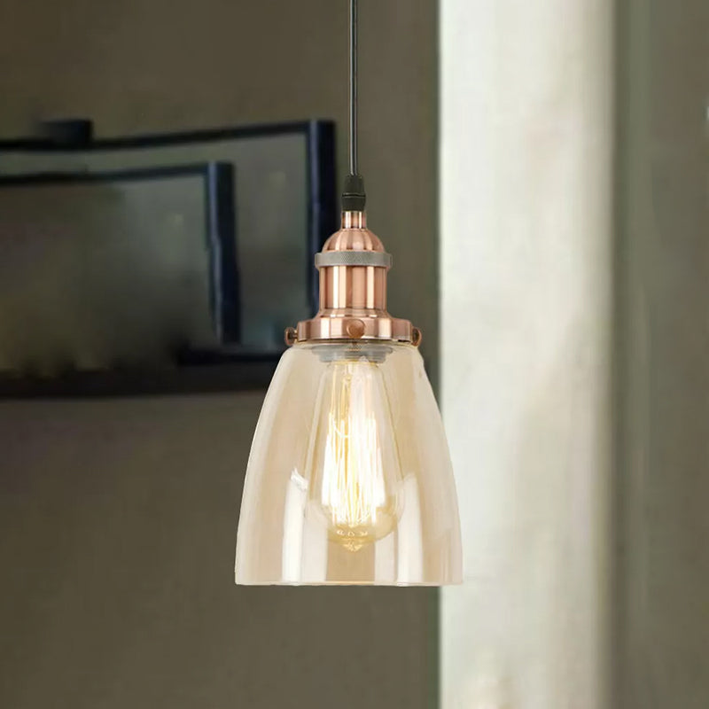 Brass/Copper 1 Light Pendant Ceiling Light Farmhouse Clear Glass Tapered Lighting Fixture Clearhalo 'Ceiling Lights' 'Glass shade' 'Glass' 'Industrial Pendants' 'Industrial' 'Middle Century Pendants' 'Pendant Lights' 'Pendants' 'Tiffany' Lighting' 456296