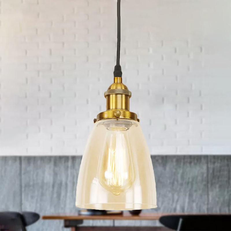 Brass/Copper 1 Light Pendant Ceiling Light Farmhouse Clear Glass Tapered Lighting Fixture Clearhalo 'Ceiling Lights' 'Glass shade' 'Glass' 'Industrial Pendants' 'Industrial' 'Middle Century Pendants' 'Pendant Lights' 'Pendants' 'Tiffany' Lighting' 456297