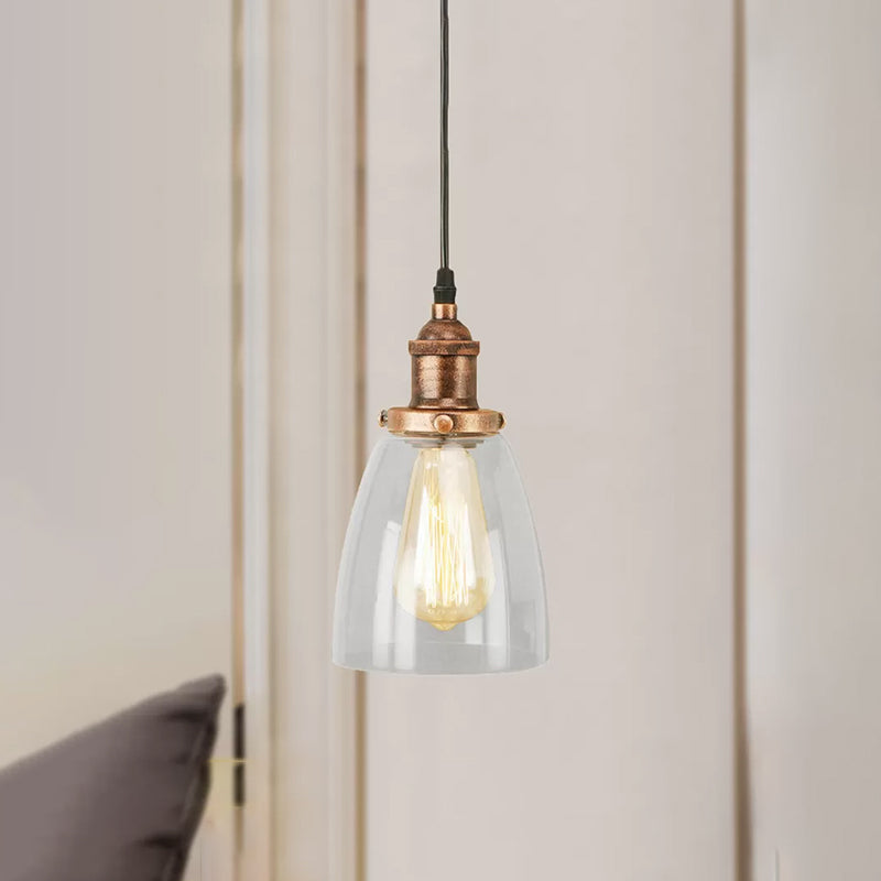 Aged Copper 1 Light Hanging Ceiling Light Vintage Clear Glass Tapered Pendant Lighting for Dinning Room Clearhalo 'Ceiling Lights' 'Glass shade' 'Glass' 'Industrial Pendants' 'Industrial' 'Middle Century Pendants' 'Pendant Lights' 'Pendants' 'Tiffany' Lighting' 456298