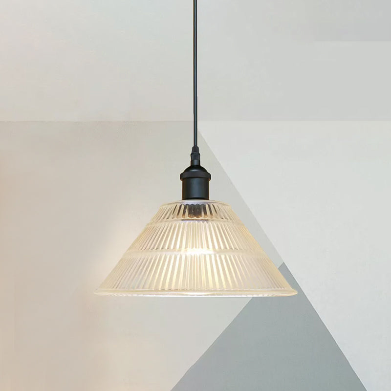 Black Cone Pendant Ceiling Light Modern Prismatic Glass 1 Light Living Room Hanging Lamp for Living Room Clearhalo 'Ceiling Lights' 'Glass shade' 'Glass' 'Industrial Pendants' 'Industrial' 'Middle Century Pendants' 'Pendant Lights' 'Pendants' 'Tiffany' Lighting' 456299