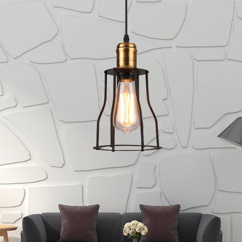 Industrial Mini Suspended Light with Wire Cage 1 Bulb Metal Pendant Lamp in Bronze/Brass for Living Room Clearhalo 'Art Deco Pendants' 'Cast Iron' 'Ceiling Lights' 'Ceramic' 'Crystal' 'Industrial Pendants' 'Industrial' 'Metal' 'Middle Century Pendants' 'Pendant Lights' 'Pendants' 'Tiffany' Lighting' 456317
