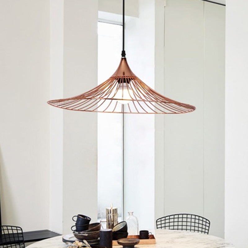 1 Light Suspended Lamp Loft Style Flared Shade Metal Hanging Lamp with Metal Frame in Rose Gold, 16"/19.5" Dia Clearhalo 'Art Deco Pendants' 'Cast Iron' 'Ceiling Lights' 'Ceramic' 'Crystal' 'Industrial Pendants' 'Industrial' 'Metal' 'Middle Century Pendants' 'Pendant Lights' 'Pendants' 'Tiffany' Lighting' 456324